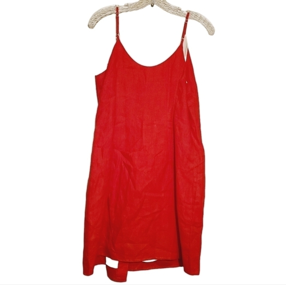 Lavendar Brown | Women's Red Linen Mini Wrap Dress (Size Small) - Picture 14 of 14